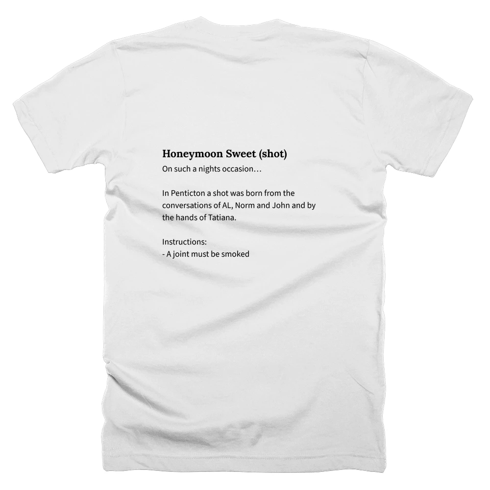 T-shirt with a definition of 'Honeymoon Sweet (shot)' printed on the back