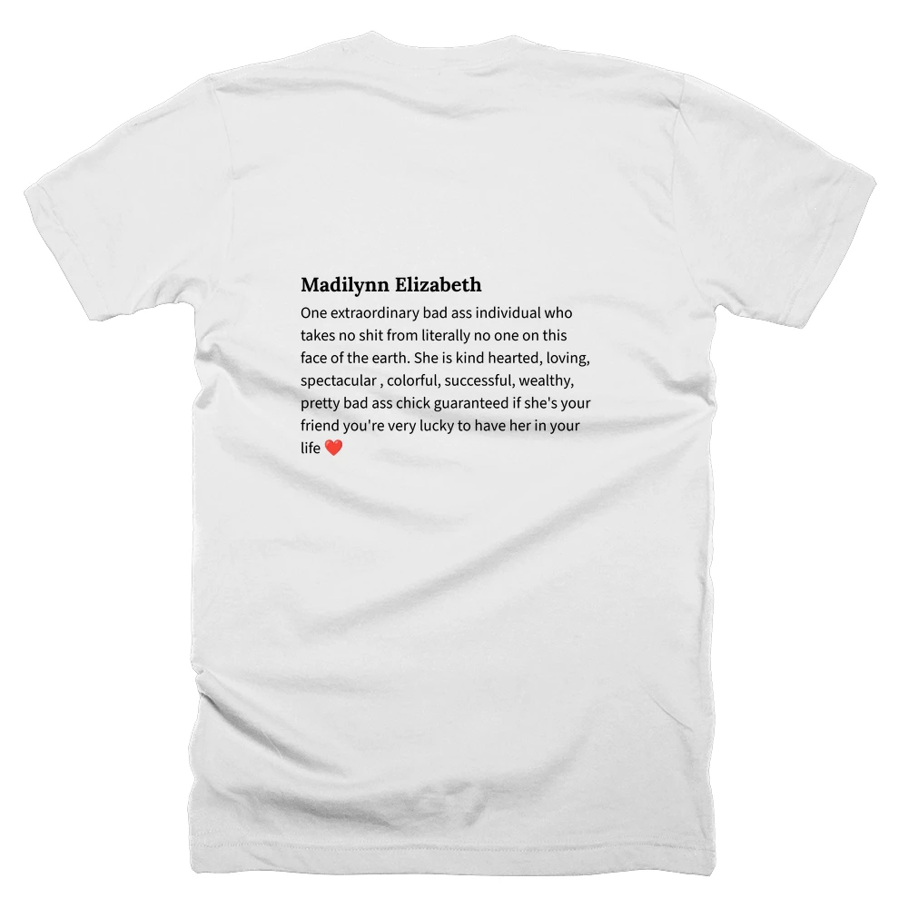 T-shirt with a definition of 'Madilynn Elizabeth' printed on the back