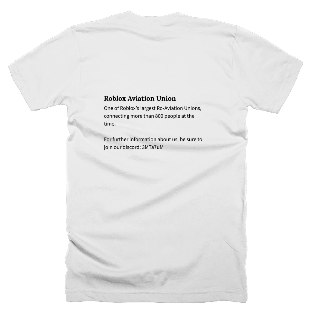 T-shirt with a definition of 'Roblox Aviation Union' printed on the back