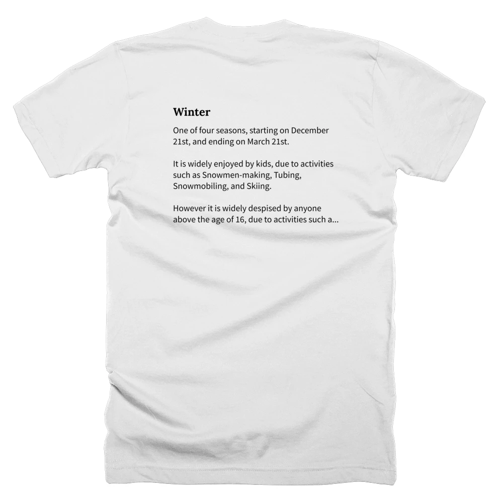 T-shirt with a definition of 'Winter' printed on the back