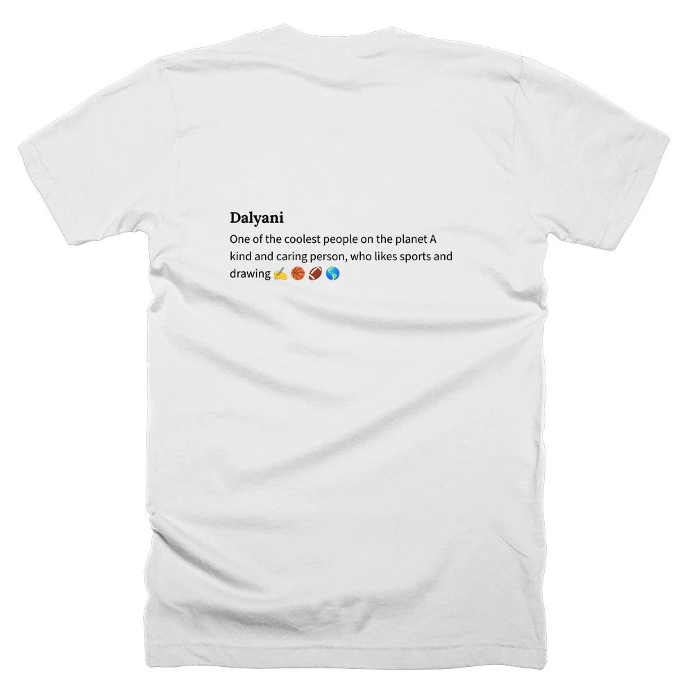 T-shirt with a definition of 'Dalyani' printed on the back