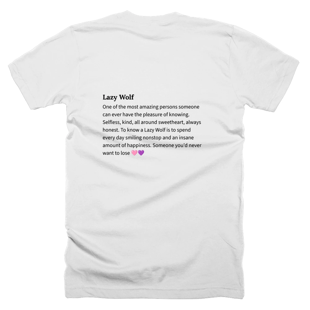 T-shirt with a definition of 'Lazy Wolf' printed on the back