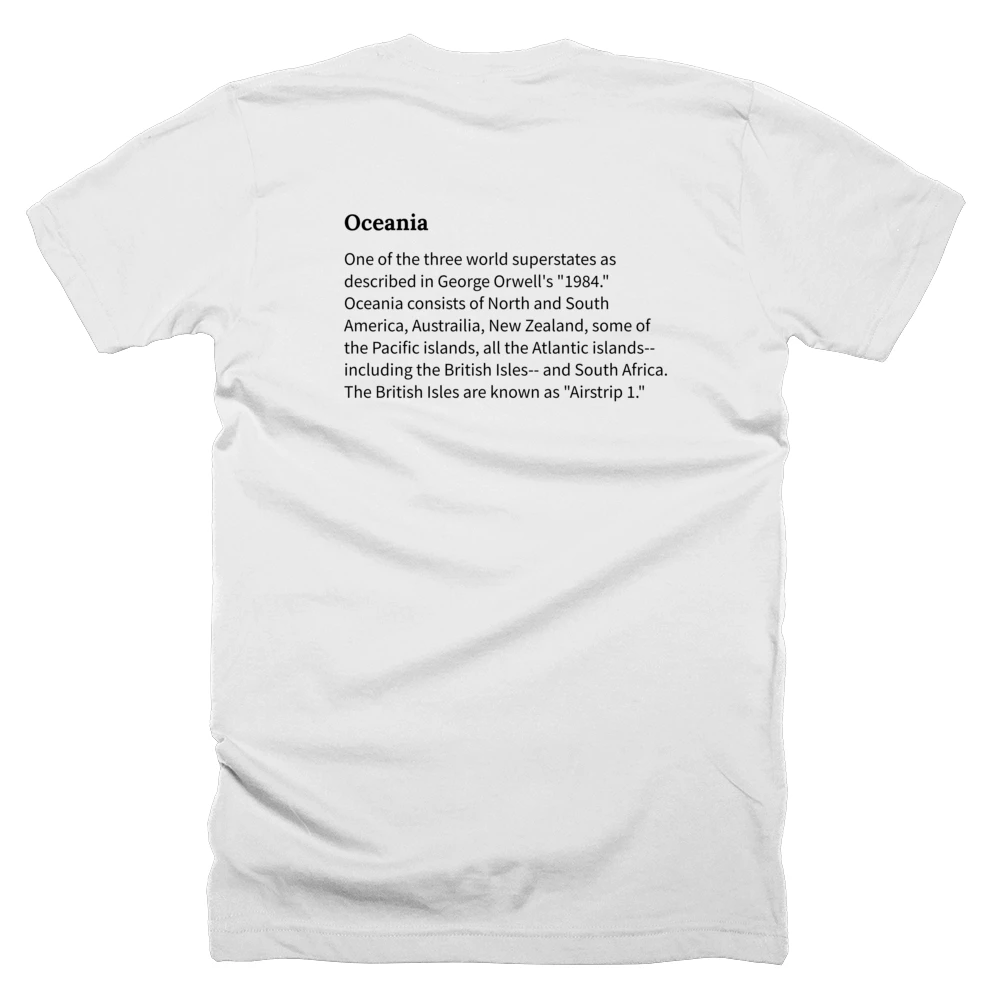 T-shirt with a definition of 'Oceania' printed on the back