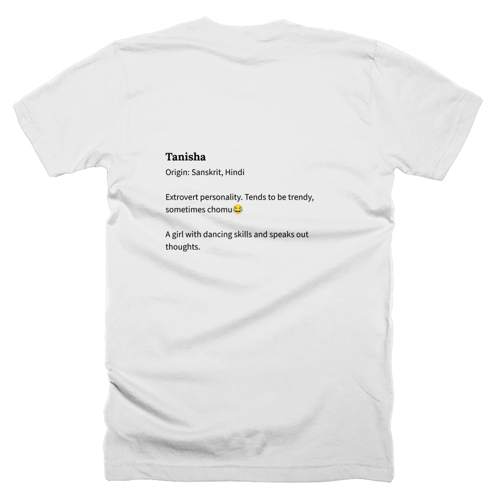 T-shirt with a definition of 'Tanisha' printed on the back