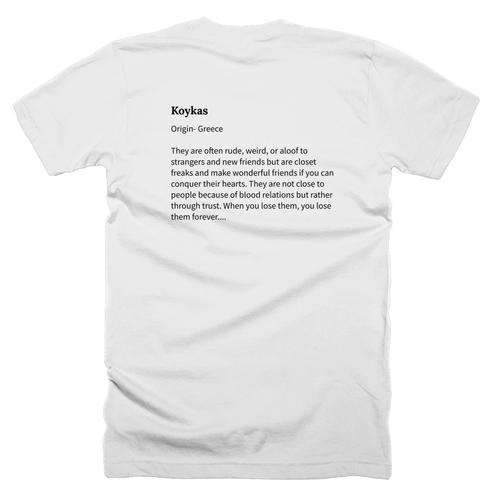 T-shirt with a definition of 'Koykas' printed on the back