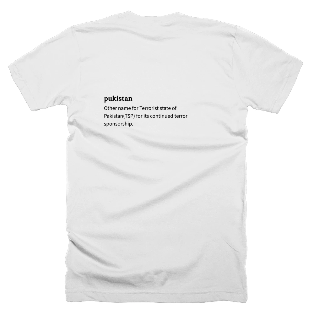 T-shirt with a definition of 'pukistan' printed on the back