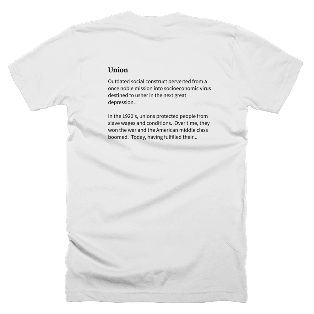 T-shirt with a definition of 'Union' printed on the back