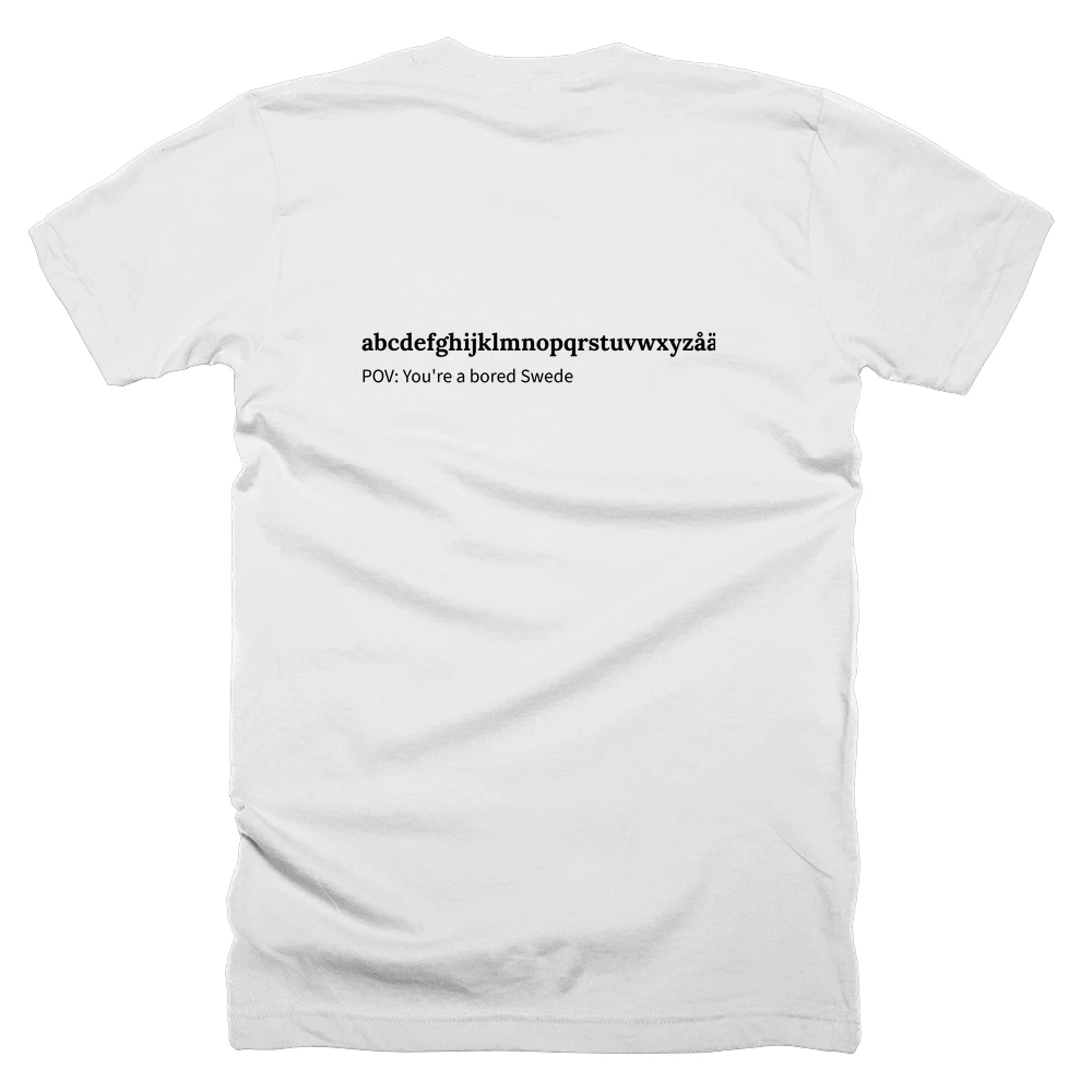 T-shirt with a definition of 'abcdefghijklmnopqrstuvwxyzåäö' printed on the back