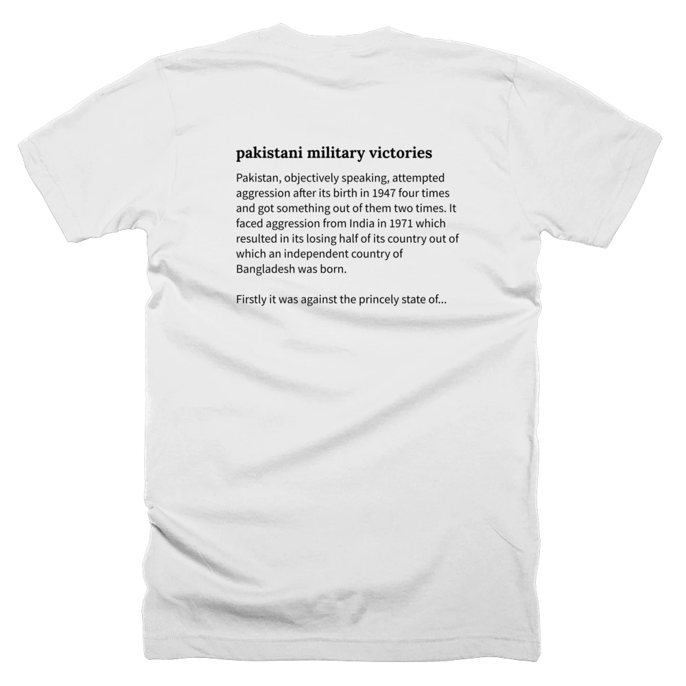 T-shirt with a definition of 'pakistani military victories' printed on the back