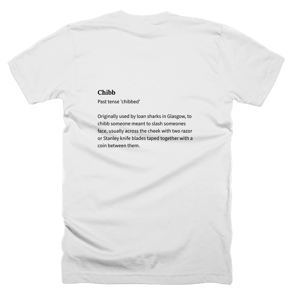 T-shirt with a definition of 'Chibb' printed on the back