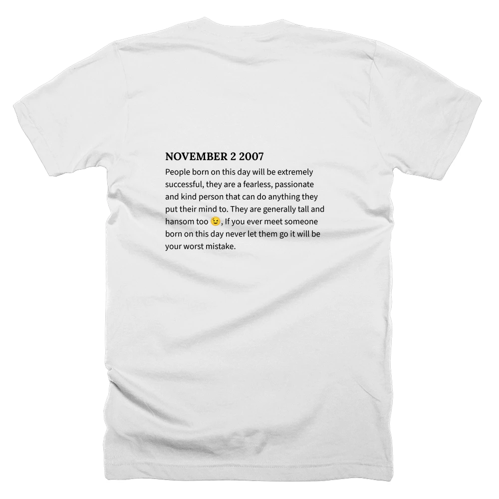 T-shirt with a definition of 'NOVEMBER 2 2007' printed on the back