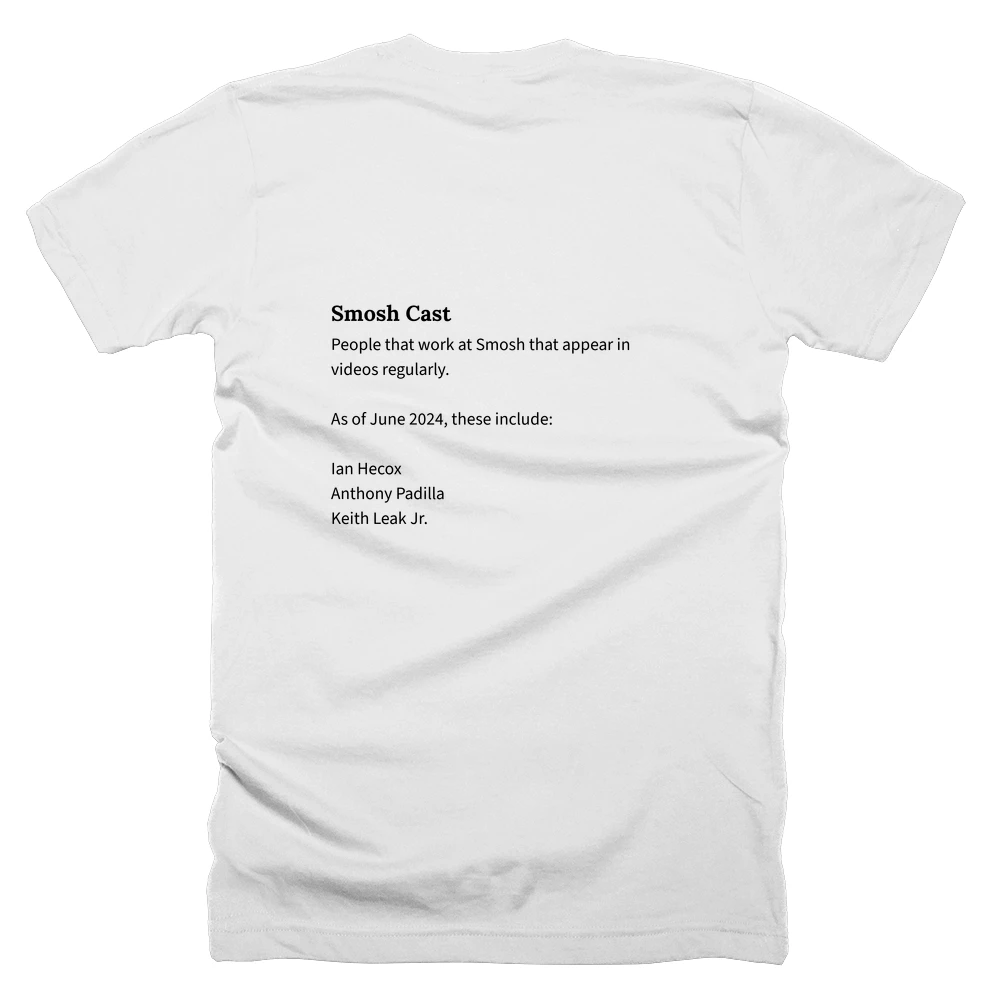 T-shirt with a definition of 'Smosh Cast' printed on the back