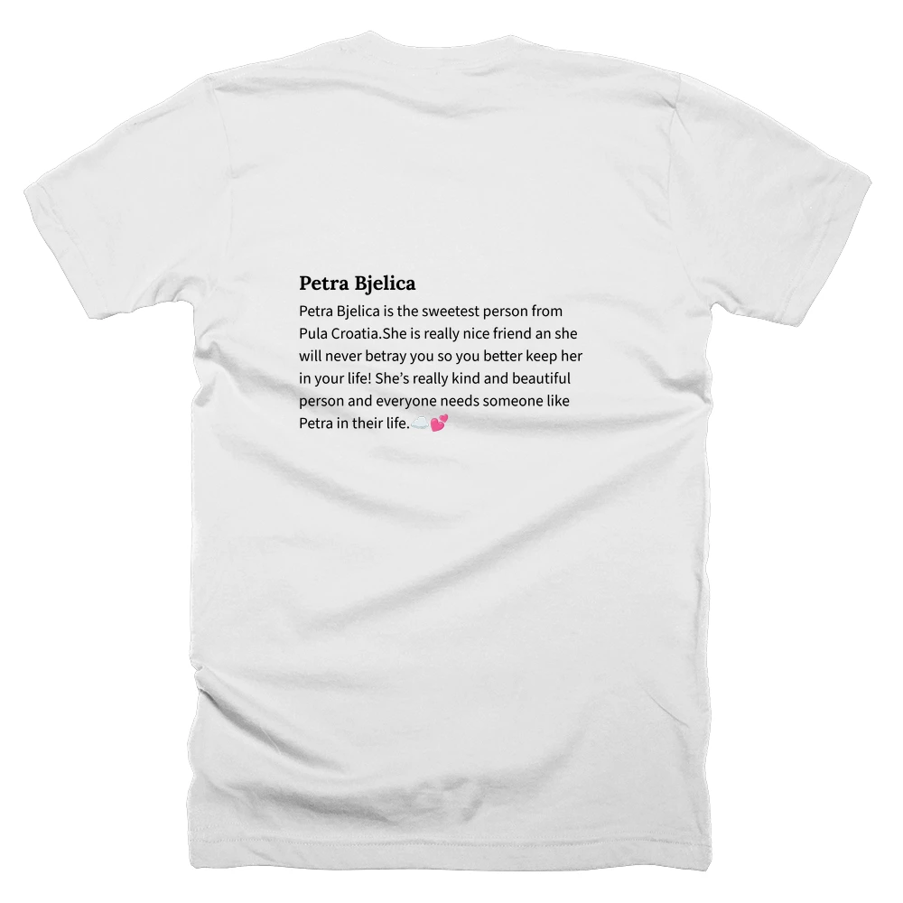 T-shirt with a definition of 'Petra Bjelica' printed on the back