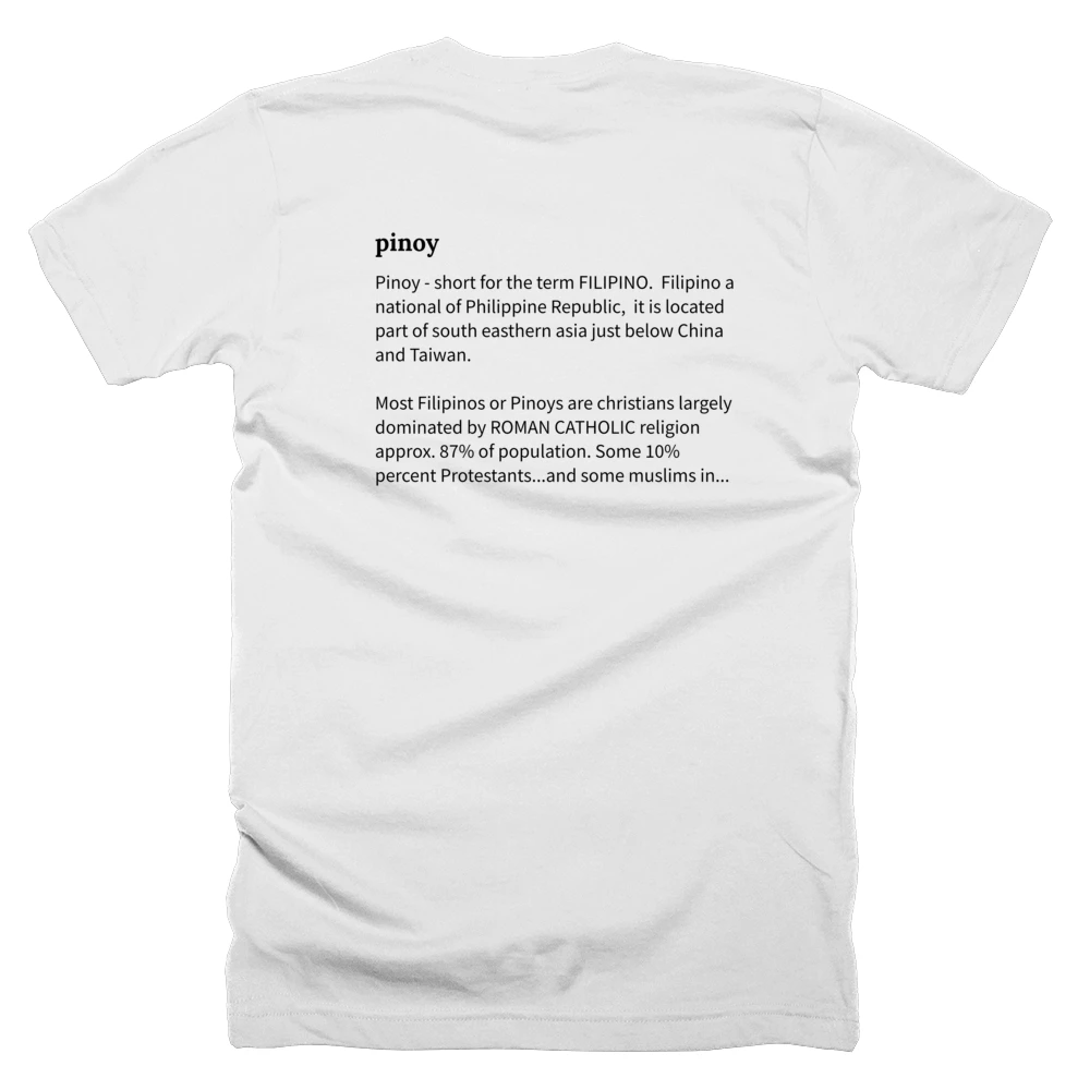 T-shirt with a definition of 'pinoy' printed on the back