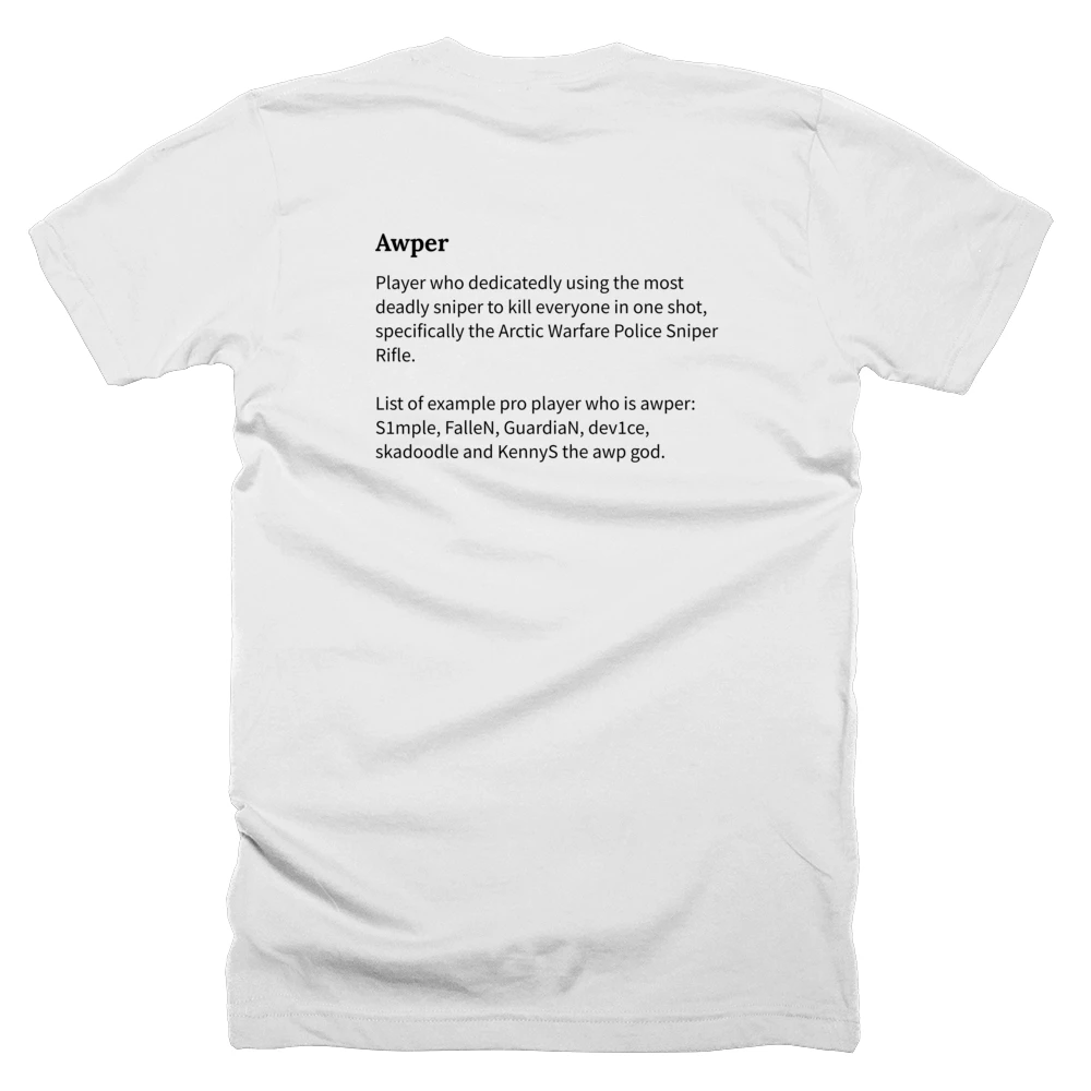 T-shirt with a definition of 'Awper' printed on the back