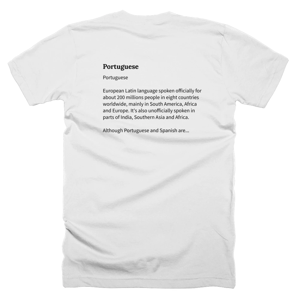 T-shirt with a definition of 'Portuguese' printed on the back