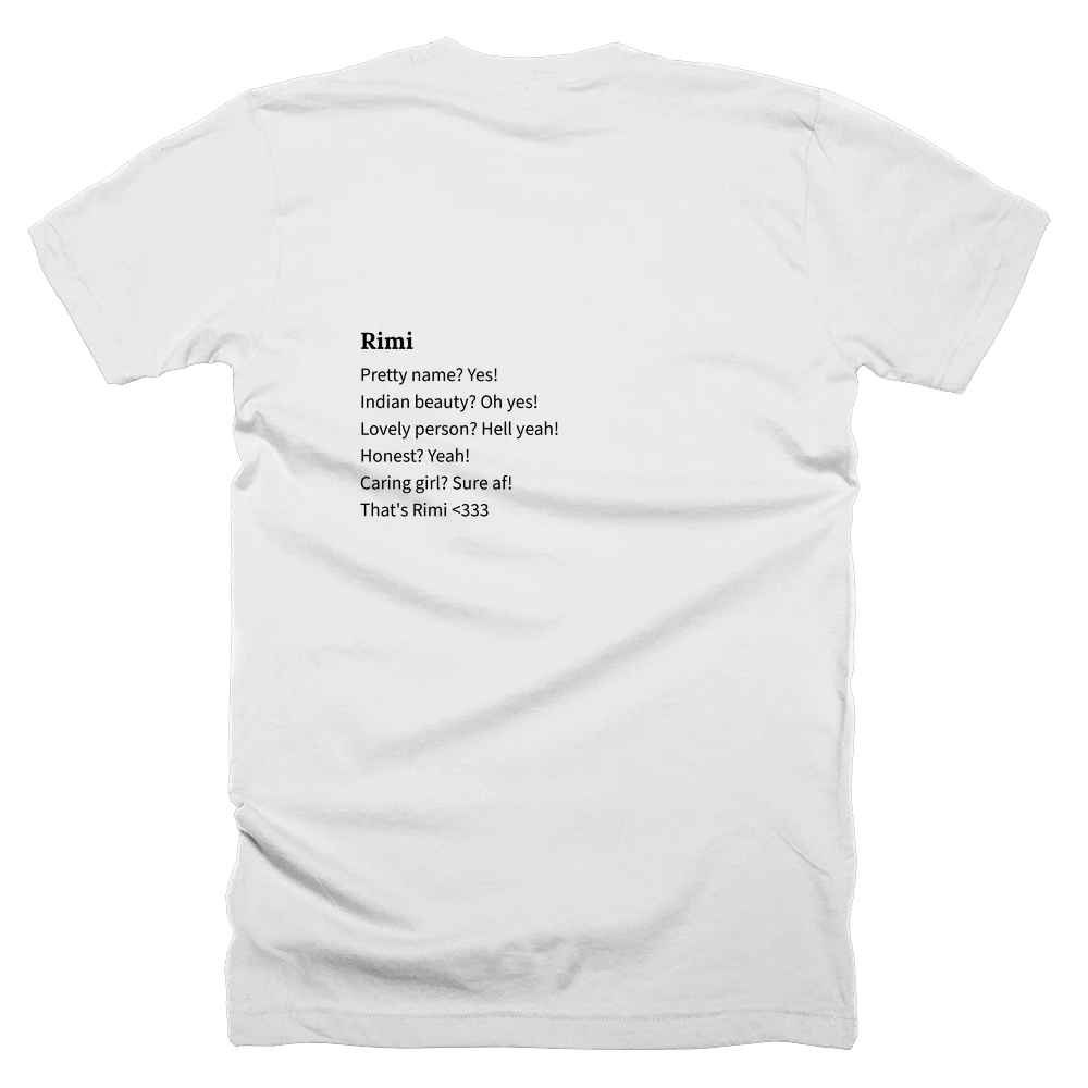 T-shirt with a definition of 'Rimi' printed on the back