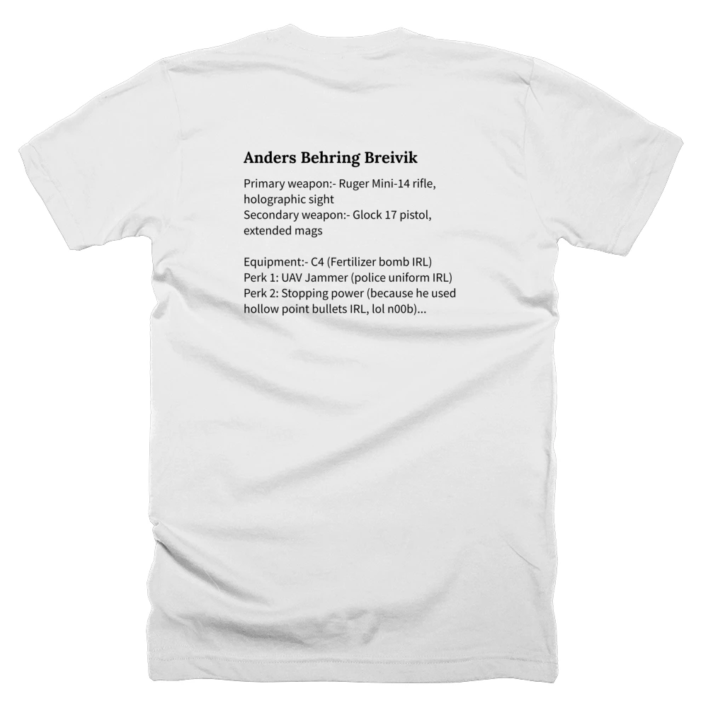 T-shirt with a definition of 'Anders Behring Breivik' printed on the back