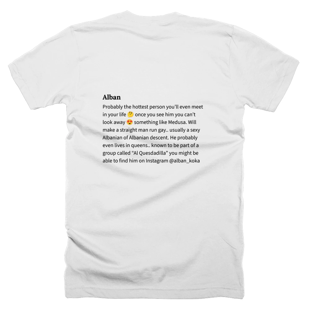 T-shirt with a definition of 'Alban' printed on the back