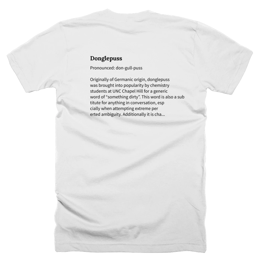 T-shirt with a definition of 'Donglepuss' printed on the back