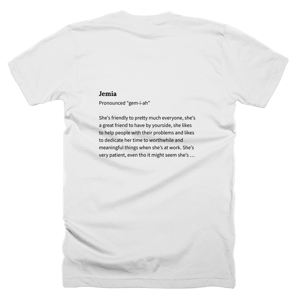 T-shirt with a definition of 'Jemia' printed on the back