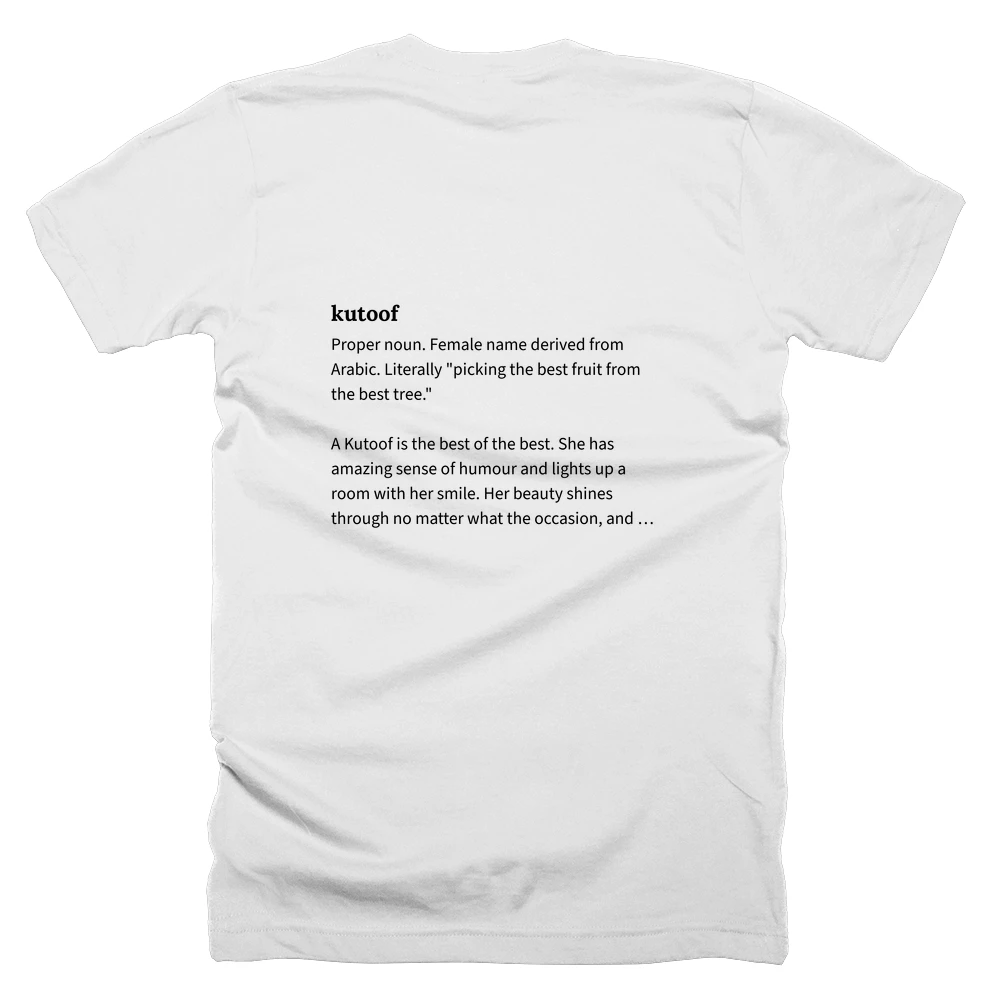 T-shirt with a definition of 'kutoof' printed on the back