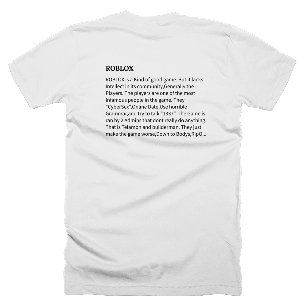 T-shirt with a definition of 'ROBLOX' printed on the back