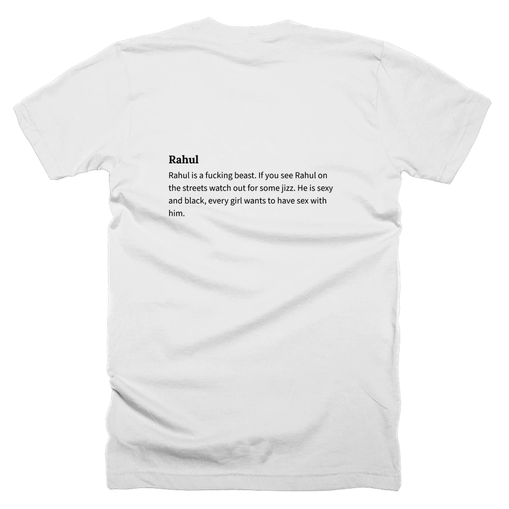 T-shirt with a definition of 'Rahul' printed on the back