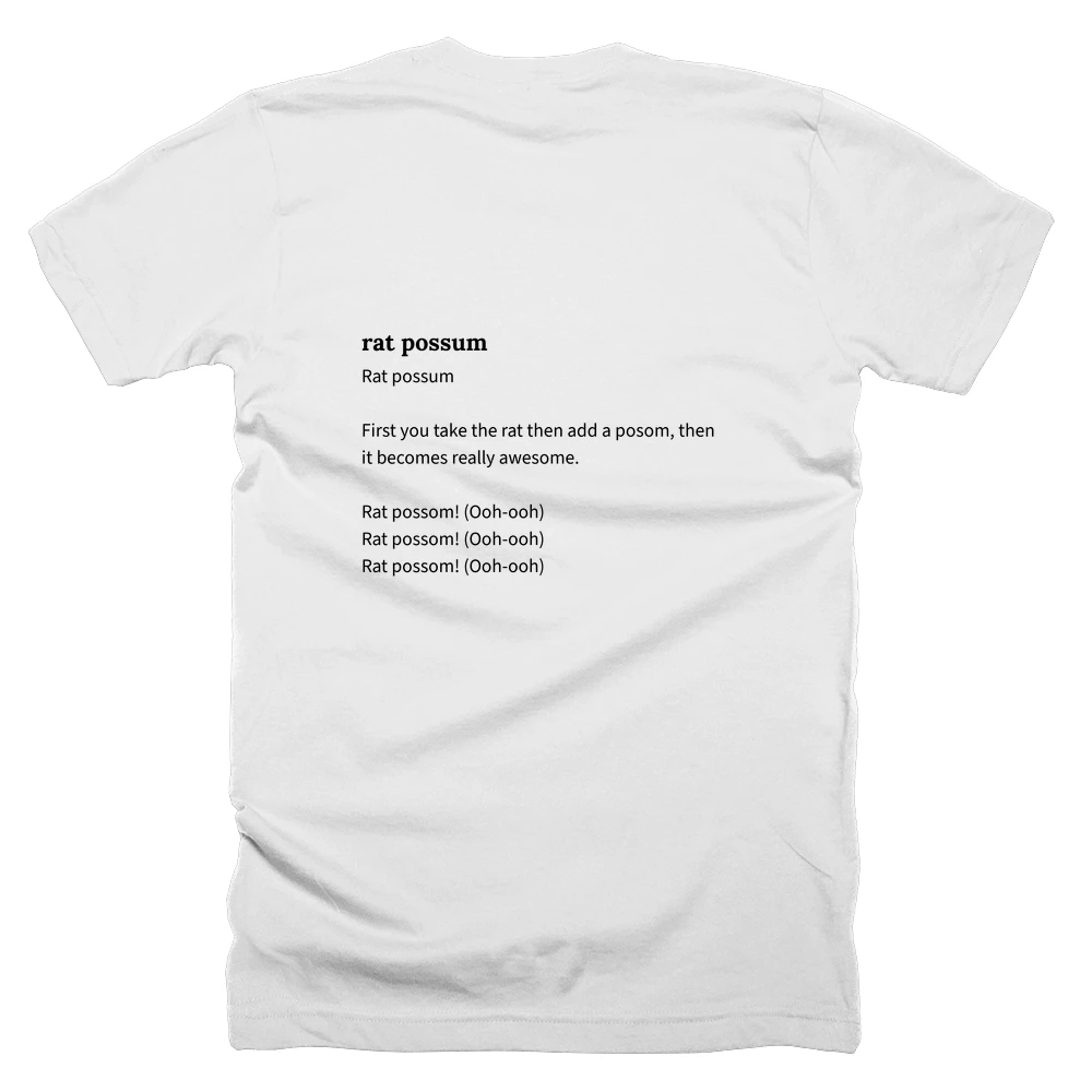 T-shirt with a definition of 'rat possum' printed on the back