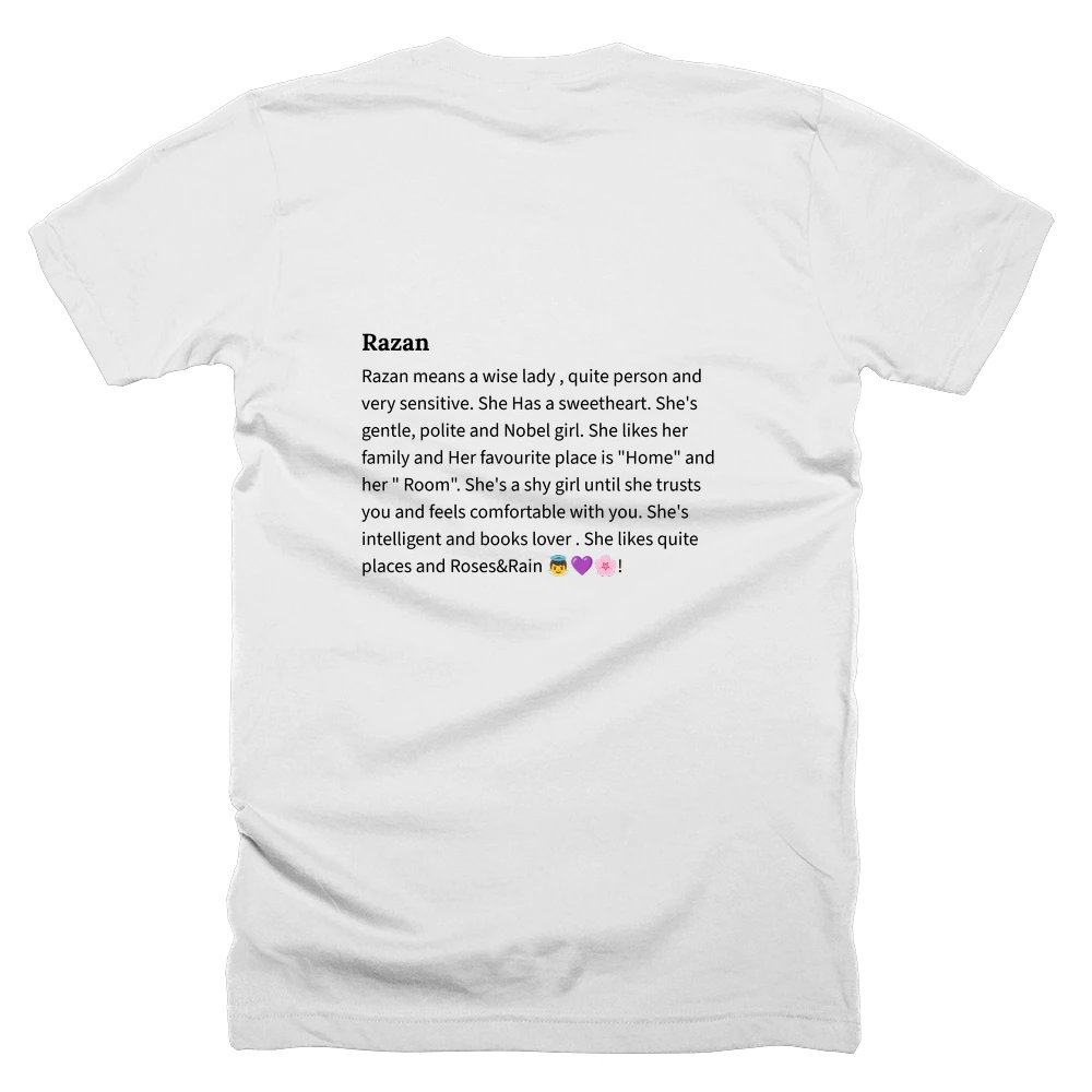 T-shirt with a definition of 'Razan' printed on the back