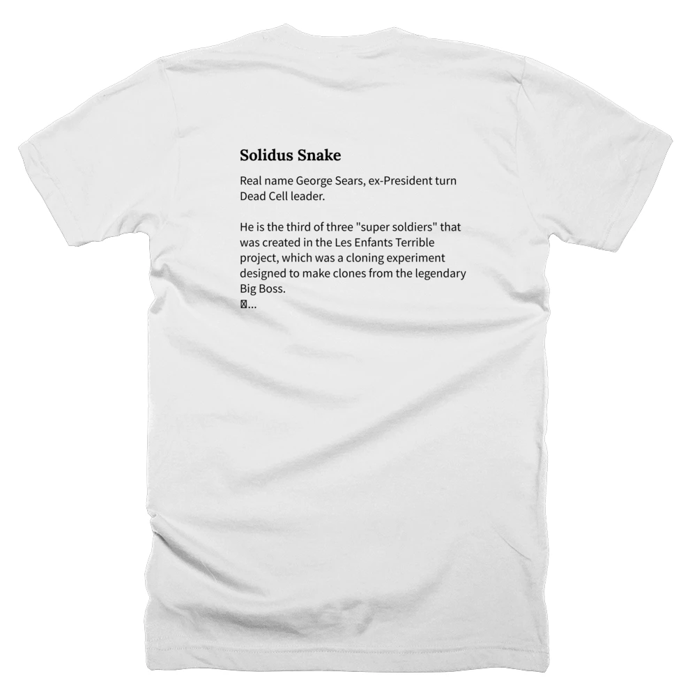 T-shirt with a definition of 'Solidus Snake' printed on the back