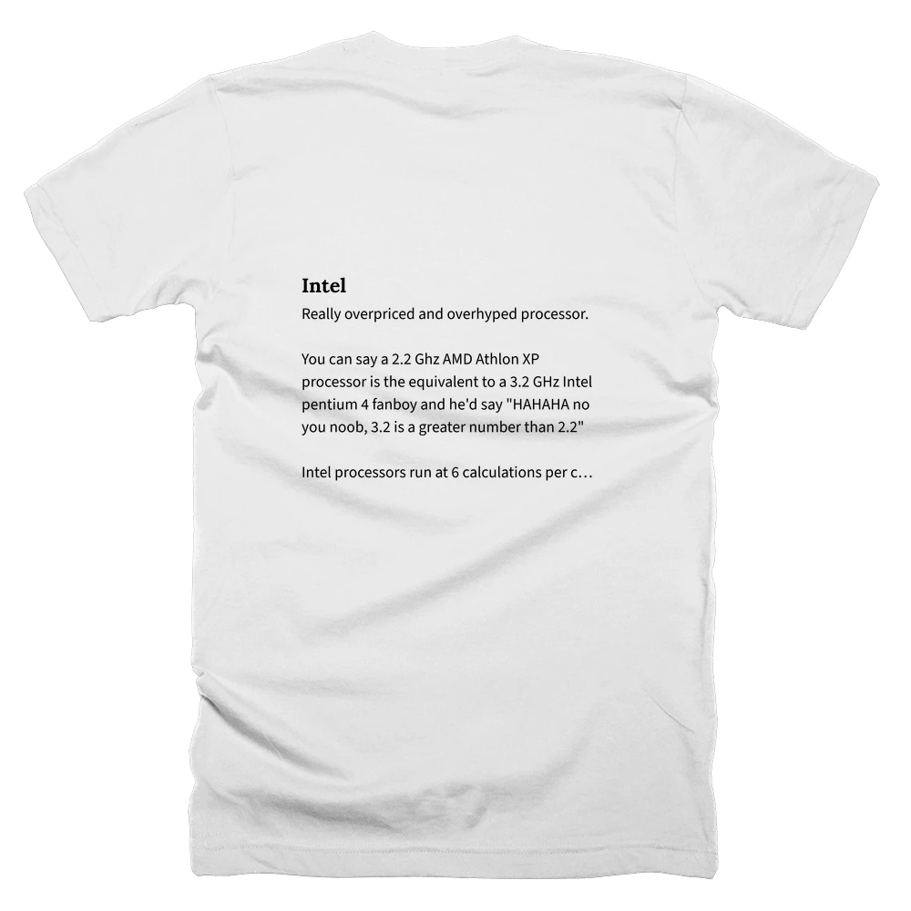 T-shirt with a definition of 'Intel' printed on the back