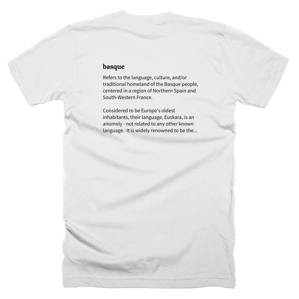 T-shirt with a definition of 'basque' printed on the back