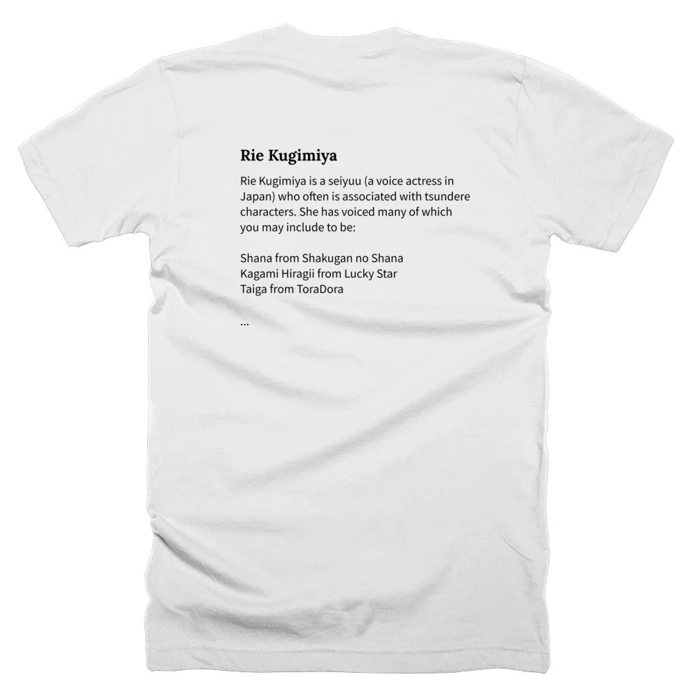 T-shirt with a definition of 'Rie Kugimiya' printed on the back