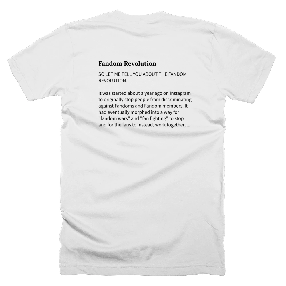 T-shirt with a definition of 'Fandom Revolution' printed on the back