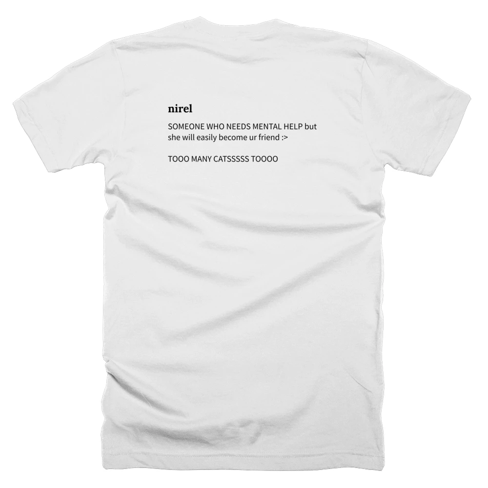 T-shirt with a definition of 'nirel' printed on the back