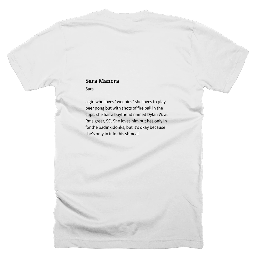 T-shirt with a definition of 'Sara Manera' printed on the back