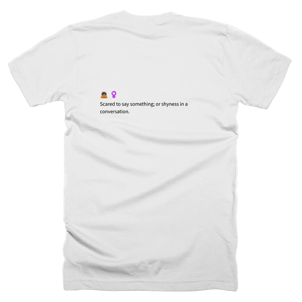 T-shirt with a definition of '🙇🏽 ♀️' printed on the back