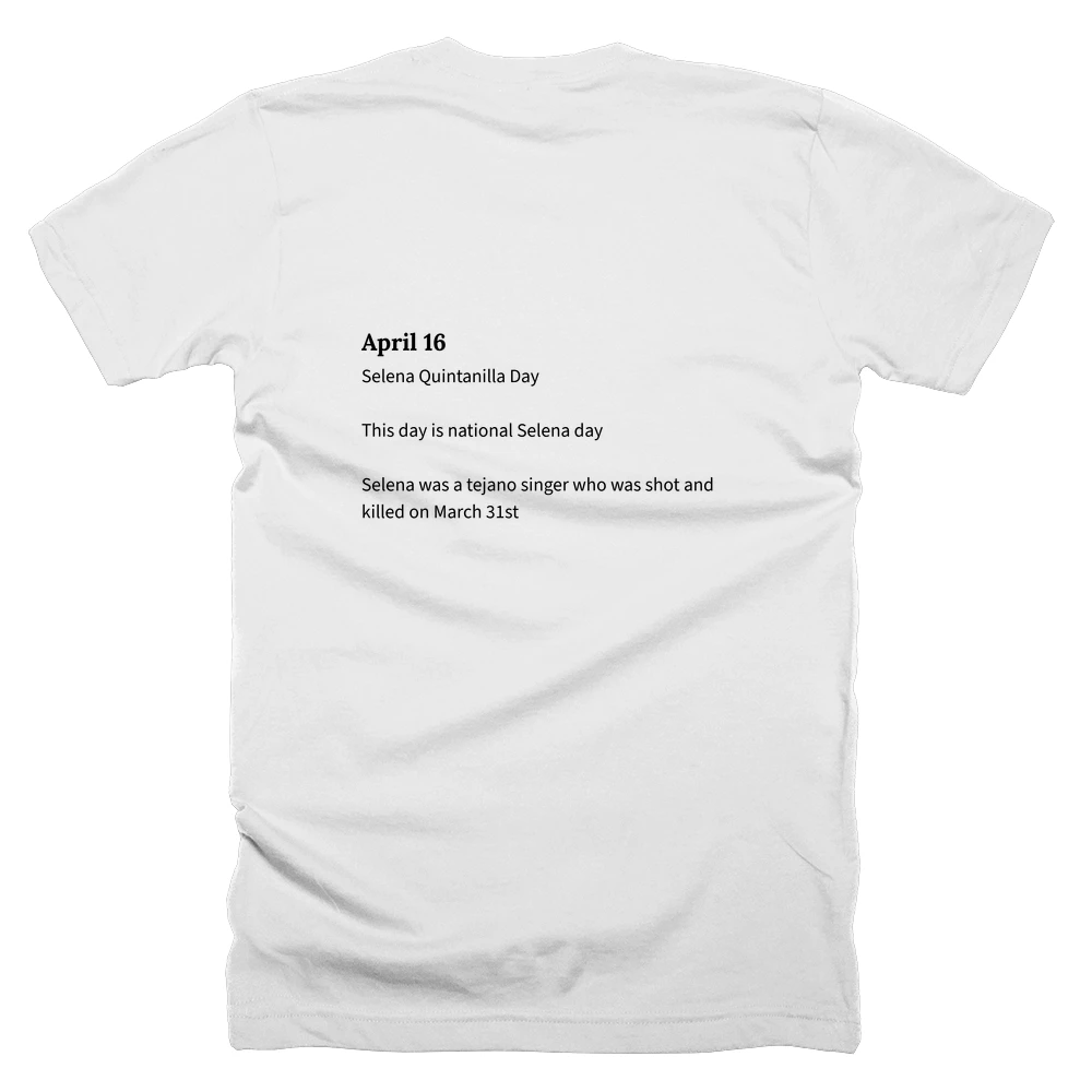 T-shirt with a definition of 'April 16' printed on the back