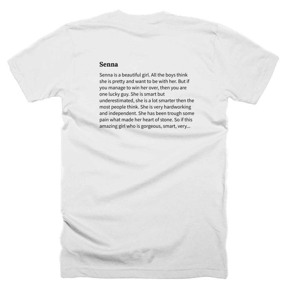 T-shirt with a definition of 'Senna' printed on the back
