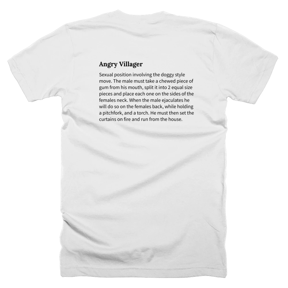 T-shirt with a definition of 'Angry Villager' printed on the back