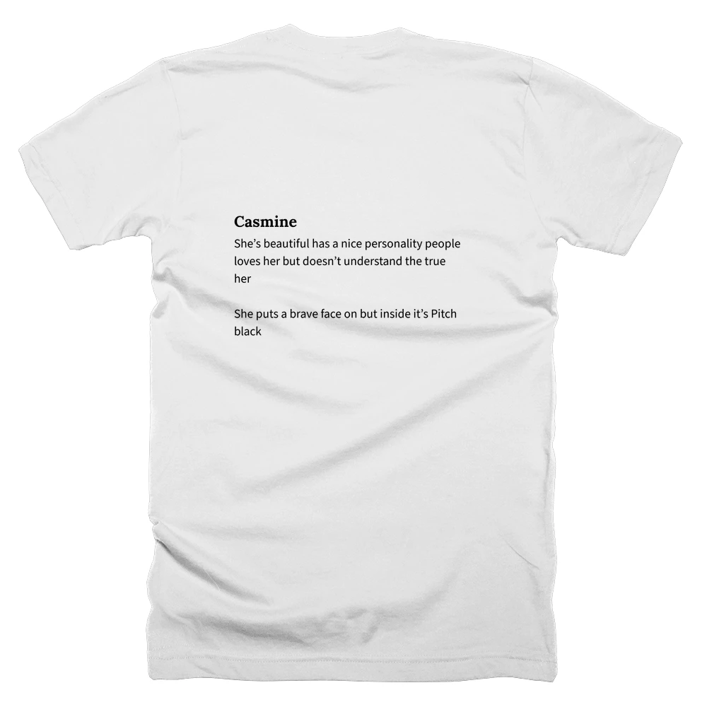 T-shirt with a definition of 'Casmine' printed on the back