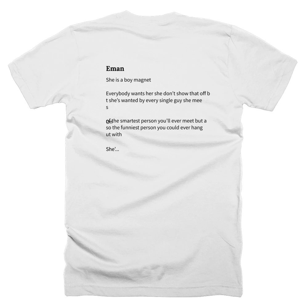 T-shirt with a definition of 'Eman' printed on the back