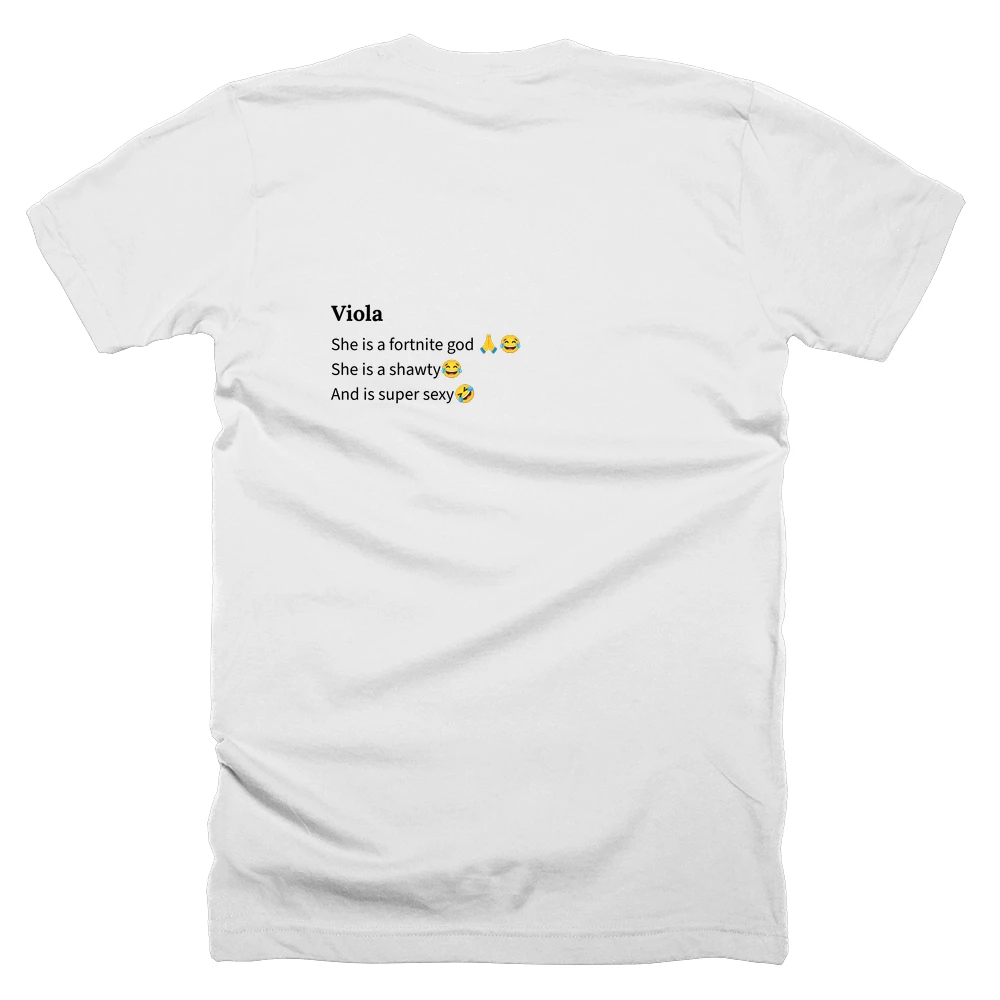 T-shirt with a definition of 'Viola' printed on the back