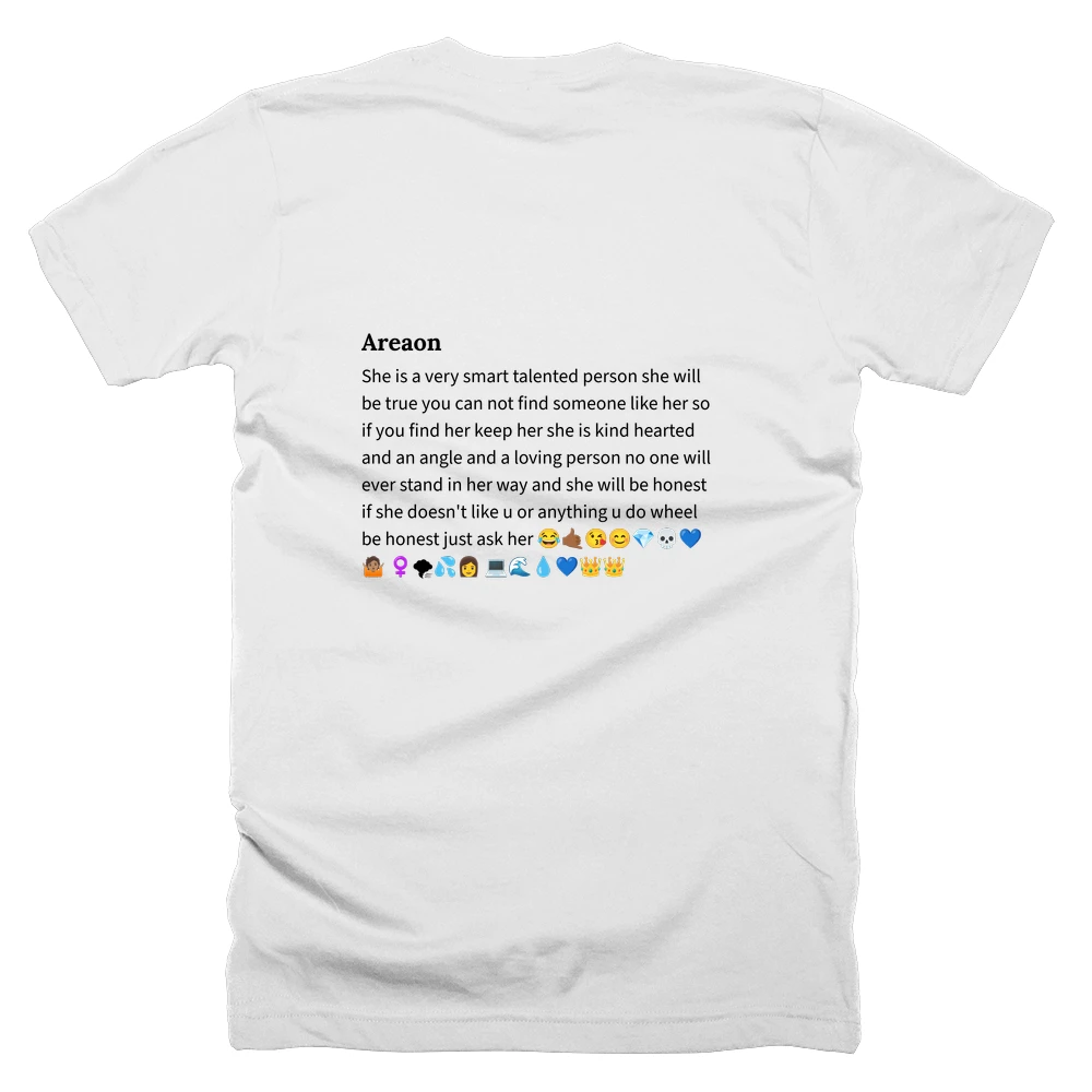 T-shirt with a definition of 'Areaon' printed on the back