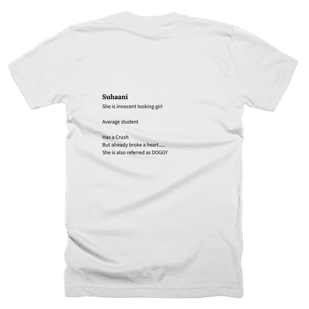 T-shirt with a definition of 'Suhaani' printed on the back