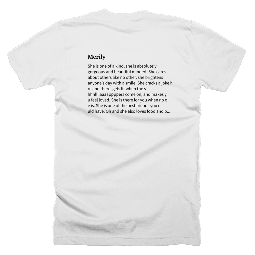 T-shirt with a definition of 'Merily' printed on the back