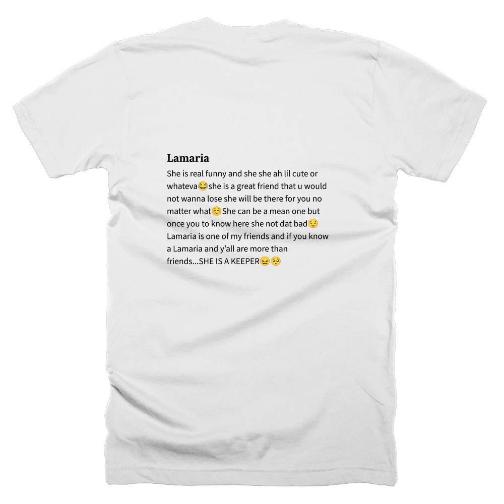 T-shirt with a definition of 'Lamaria' printed on the back