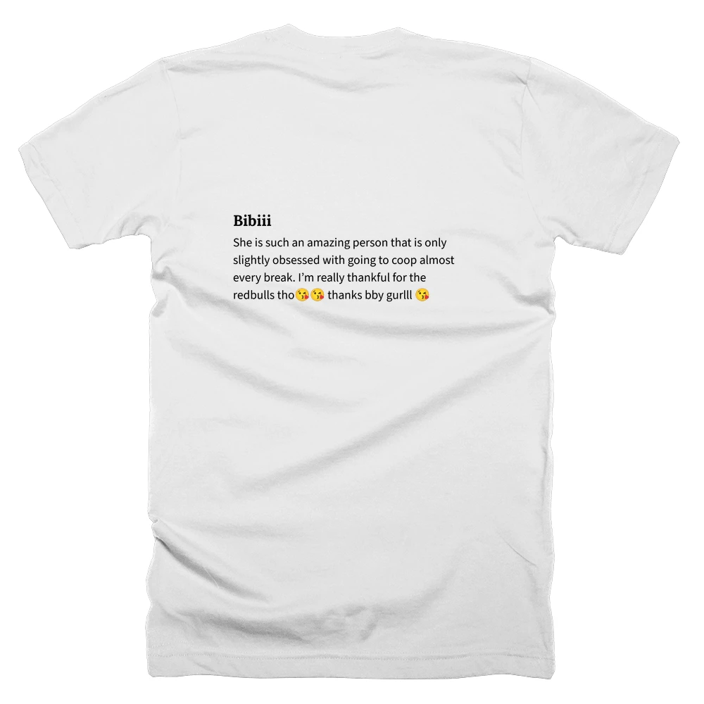 T-shirt with a definition of 'Bibiii' printed on the back