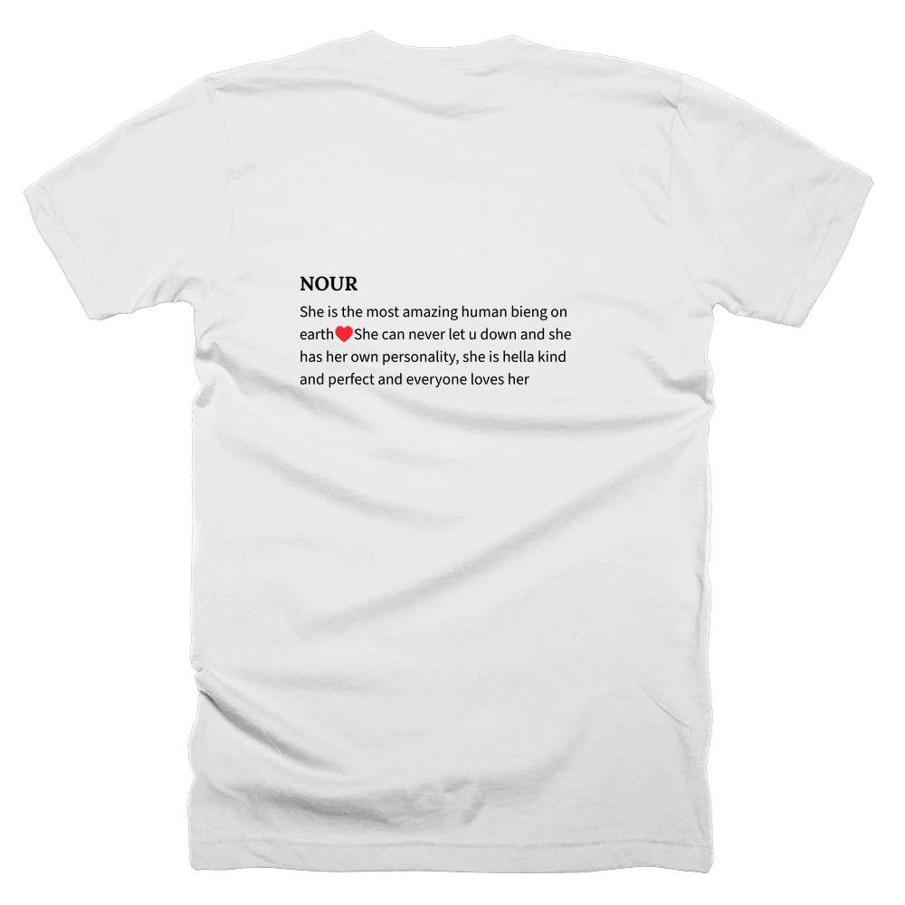 T-shirt with a definition of 'NOUR' printed on the back